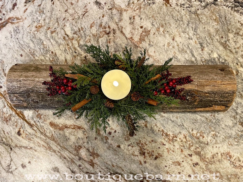 Handmade Yule Log Christmas Candle Centerpiece Candle Riser Etsy