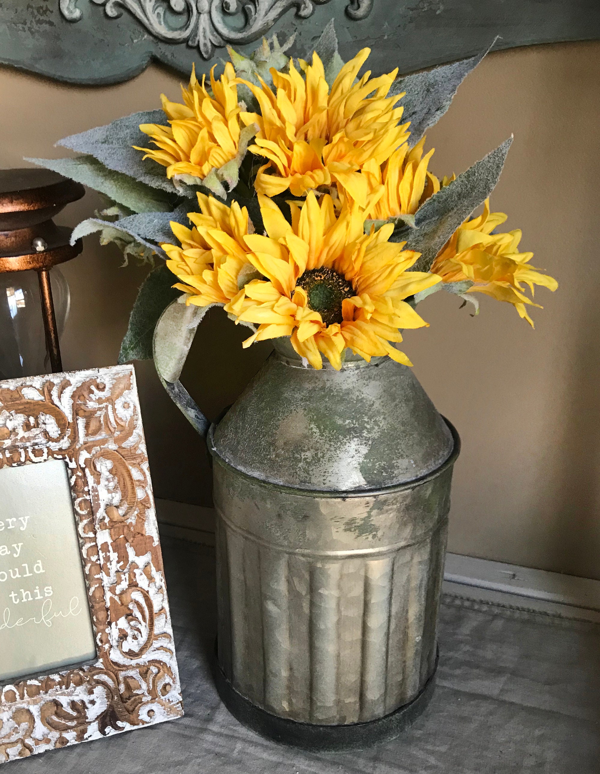 Galvanized Tin Milk Can Vase Rustic Centerpiece Flower Etsy