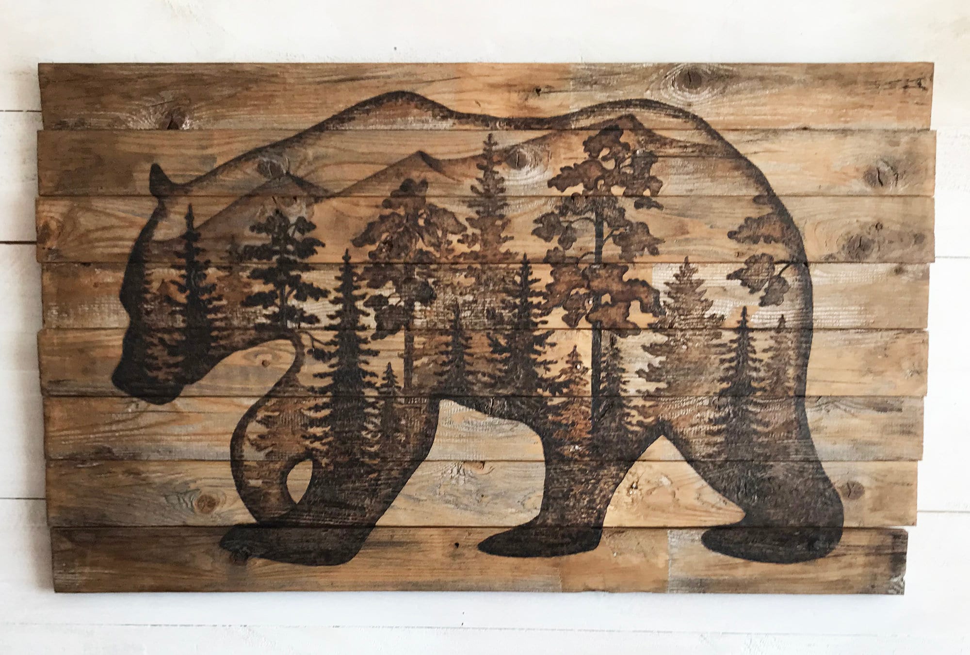 Wood Bear Wall Art Bear Silhouette Black Bear Decor Etsy