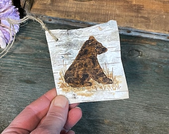Bär Decor, Natürliche Geschenk Topper, Rustikale Geschenk Verpackung, Handgefertigte Tags, Birkenrinde Decor, Schüsselfüller, Waldtiere, Vase Zubehör