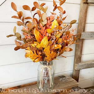 Fake Flowers, Fall Foliage Stems, Faux Flowers, Rustic Table Centerpiece, Fall Bouquet or Arrangement, Fake Leaves For Vase, Floral Supplies