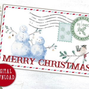 Kerstcadeaukaartjes, sneeuwpoppen afdrukken, digitale postkaart, hang tag, plakboek, kortstondige plakboek, label presenteren, bedankkaartje, junk Journal Paper Craft