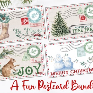 Kerstcadeaukaartjes, afdrukbare ansichtkaart, digitale postkaart, hang tag, plakboek ephemera, label presenteren, junk Journal Paper Craft