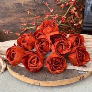 Orange Wood Roses, Autumn Bowl Filler Flowers, Rustic Table Decor, Forever Flowers for Fall Mantles & Centerpieces, Handmade Fall Home Decor