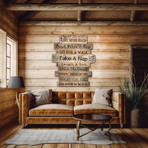 Personalized Lake Home Wall Decor, Big Wall Hanging, Lake House Art, Lake Life Sign, Lake Rules, Cabin Sign Custom, Statement Wall Decor