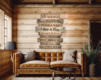 Personalized Lake Home Wall Decor, Big Wall Hanging, Lake House Art, Lake Life Sign, Lake Rules, Cabin Sign Custom, Statement Wall Decor