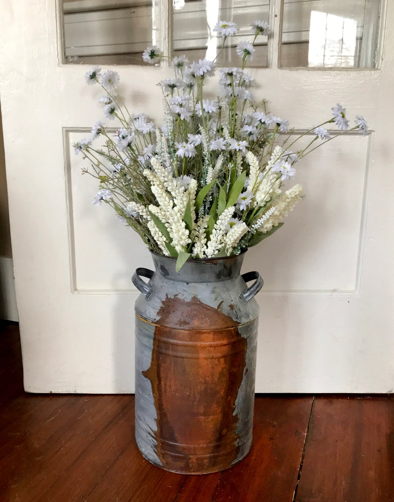 Galvanized Tin Milk Can Metal Bucket Rustic Vase for Etsy