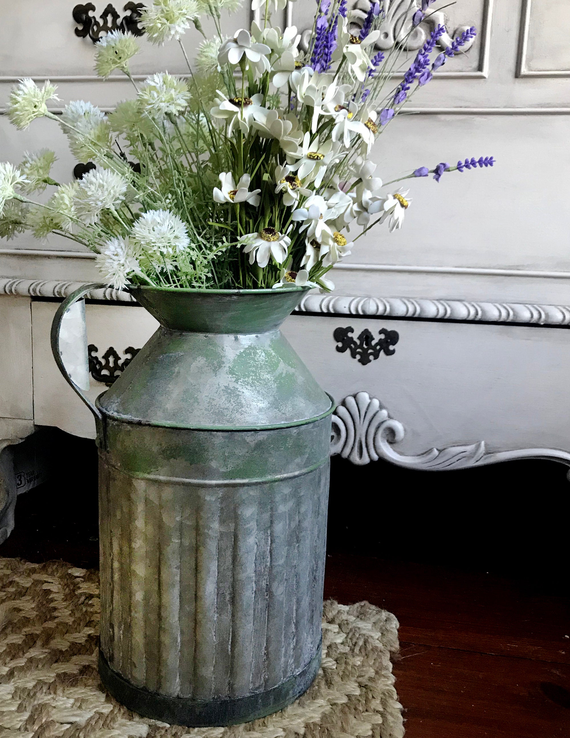 Galvanized Tin Milk Can Vase Rustic Centerpiece Flower Etsy