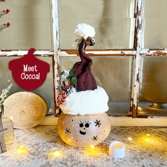 Christmas Gourds, Christmas Elf Decoration, Gourd Art, Table Centerpiece, Gourd Gift, Whimsical Display, Unique Christmas, Candle decor