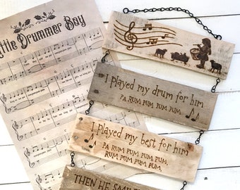 Handmade Little Drummer Boy Decor, Rustic Christmas Song Wall Hanging, Drummer Boy Gift, Nativity Decoration