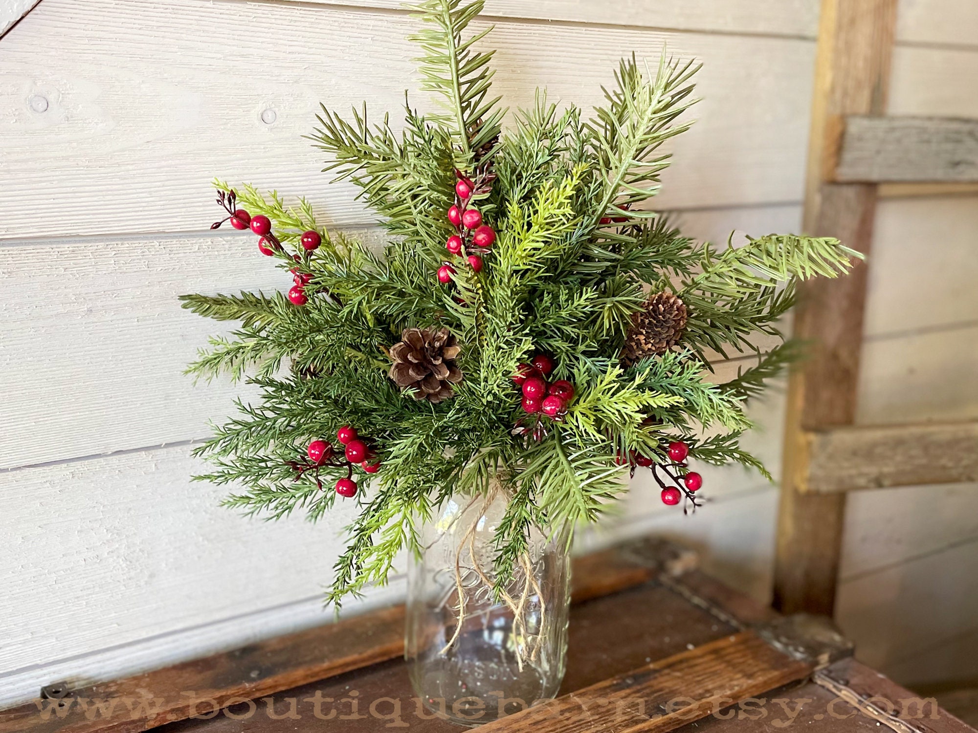 Artificial Pine Fir and Berry Spray, Christmas Greenery