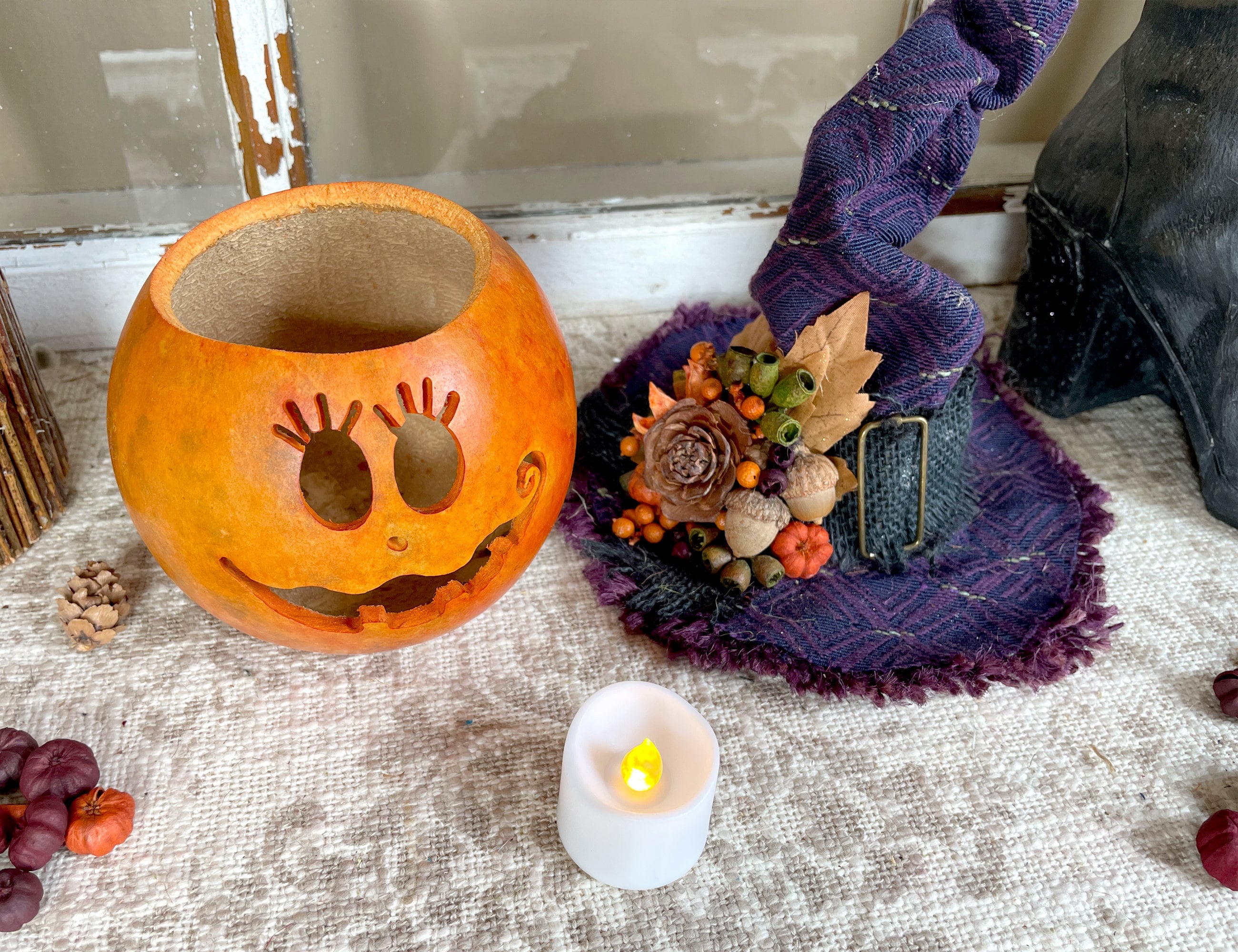 Hodao Halloween-Kürbis-Deko Mit Licht – Handgefertigter Zauberhut-Kürbis Für Drinnen & Draußen (blau) Halloween Kürbis Dekoration Mit Licht