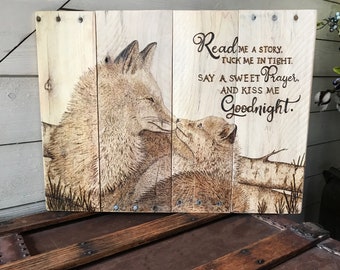 Fox Nursery Wall Art, Fox Family Decor, Child's Prayer, Reclaimed Wood Wall Art, Rustic Nursery, Woodland Nursery, Personalized Nursery Gift