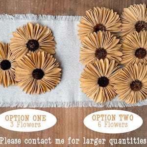 This shows a set of 3 and a set of 6 beige Gerba Daisies that are offered for sale. Text at the bottom indicates larger quantities can be special ordered.
