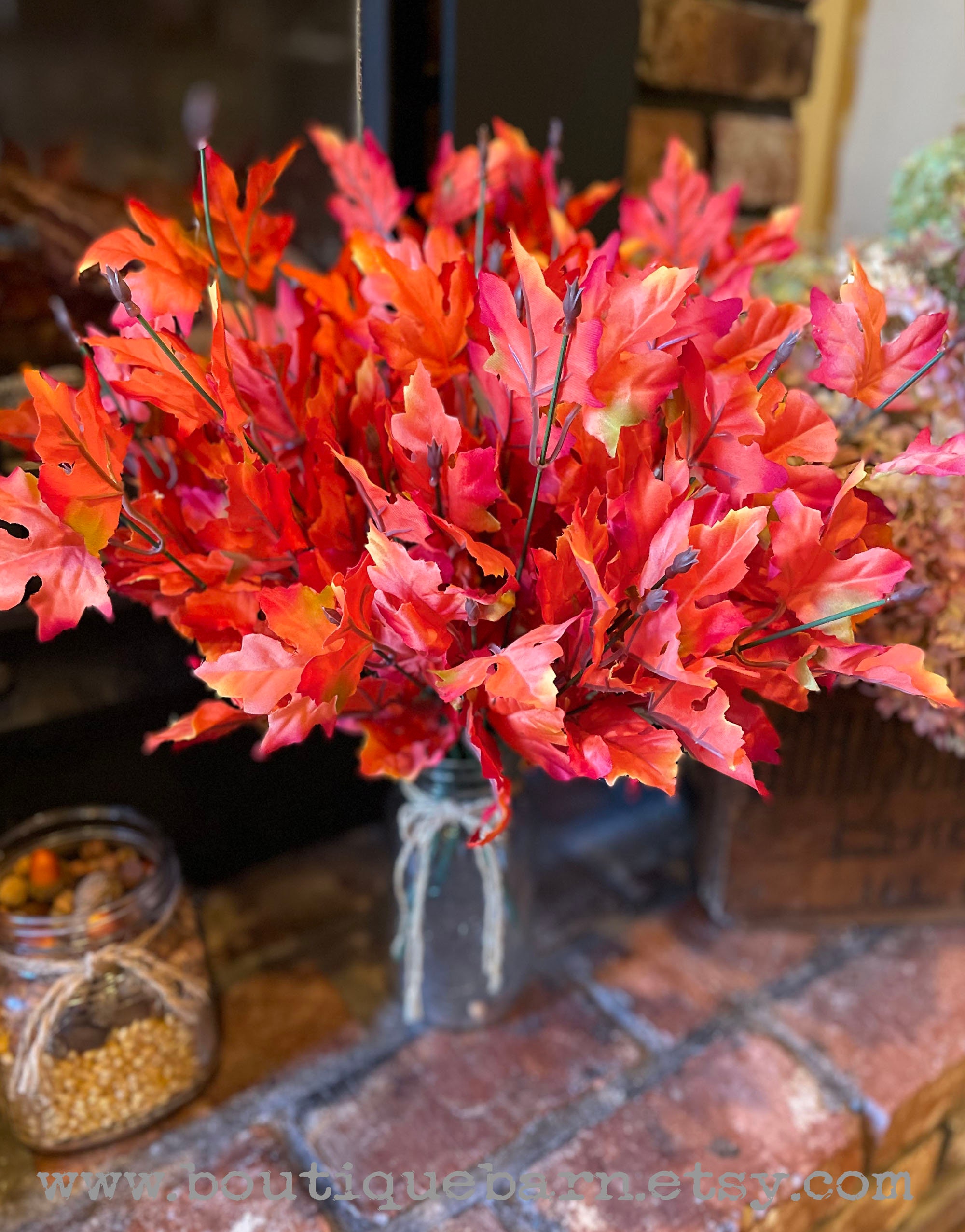 Arborus Lot De 3 Tiges De Feuilles D'automne Artificielles De 59 Cm - Feuilles De Chêne D'automne Artificielles - Feuilles Rouges D'automne Pour Mariage, Maison, Centres De Table, Décorations
