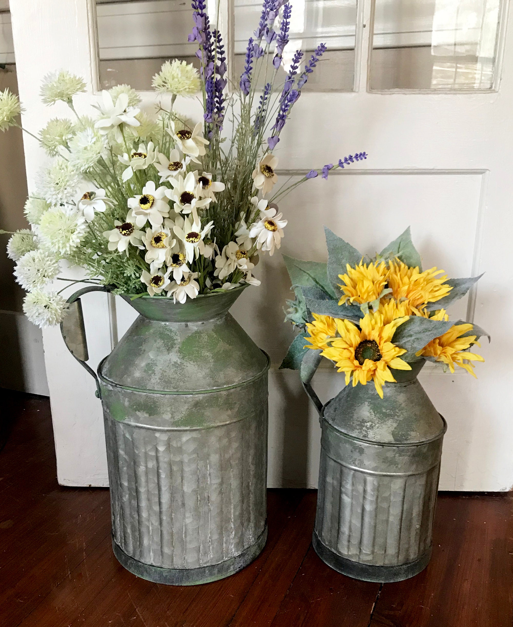 Galvanized Tin Milk Can Vase Rustic Centerpiece Flower Etsy