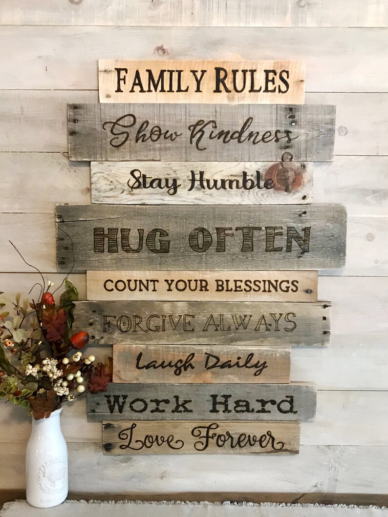 Plaques Wood Sign In Our Home Family Rules Family Sign Farmhouse