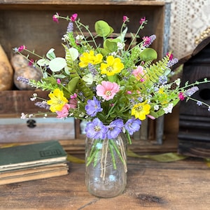 Faux Wildblumen Bouquet, Blumen für Vase oder Glas, Blumenschmuck Geschenk für Mama, rustikale Tischdekoration, Multi-Color Fake Blumen