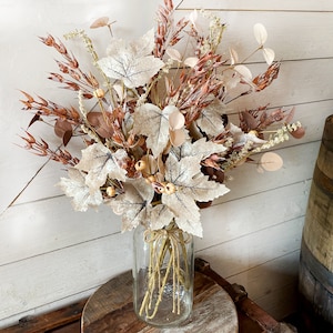 Neutral Fall Decor. Fall Arrangements, Maple Leaf Decor, Artificial Flowers For Vase, Table Centerpiece Arrangement, Beige Leaves