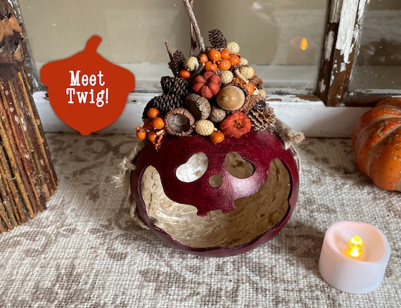 Halloween Pumpkin Decoration,  Fall Gourd, Ghost Decoration, Gourd Pumpkin, Whimsical Fall Decor, Carved Gourd Art, Pumpkin With Candle
