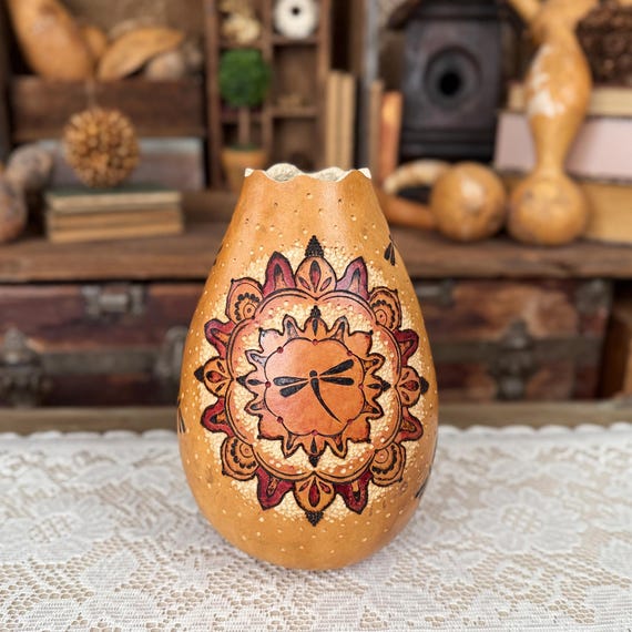 工芸品  Pampula vase 90mm Dragonfly Vase Home Décor, Gourd Art, Natural Rustic Table
