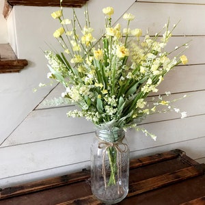 Boho Flower Arrangement, Faux Flowers For Vase, Rustic Centerpiece for Dining Table, Artificial Wildflower Bouquet, Fake Flowers For Vase