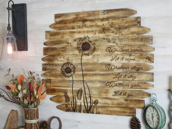 Dandelion Wall Art, Let Go and Acceptance Art, Inspirational Wood Wall Decor, Flower Wall Hanging