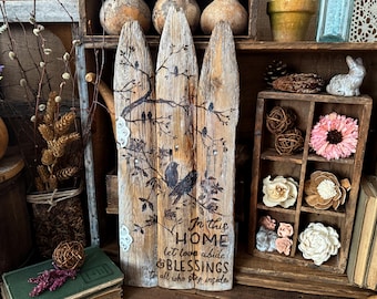 Shabby Chic Welcome To Our Home Sign, Distressed Wood Gate, Farmhouse Cottagecore Entryway, Inspirational Nature, Birds On Branches