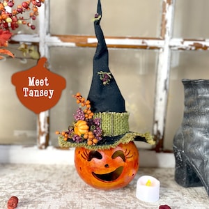 Zucca autunnale, decorazione di zucca di Halloween, decorazione di strega, decorazioni autunnali primitive, arte di zucca intagliata, zucca autunnale da interno con luci
