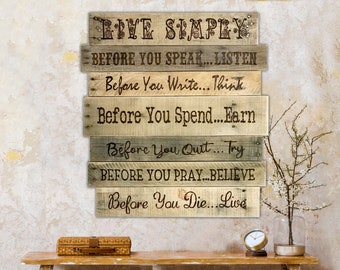 Wood Wall Art, Rules To Live By, Family Rules, Family Mission Statement, Wood Wall Art Large, Live Simply Sign, Wood Burned Gifts