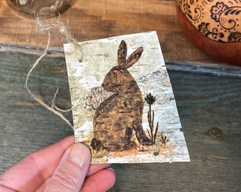 Easter Gift Tag, Natural Gift Topper, Bunny Rabbit decor, Rustic Gift Wrap, Birch Bark Decor, Bowl Filler, Vase Accessory, Birch Art