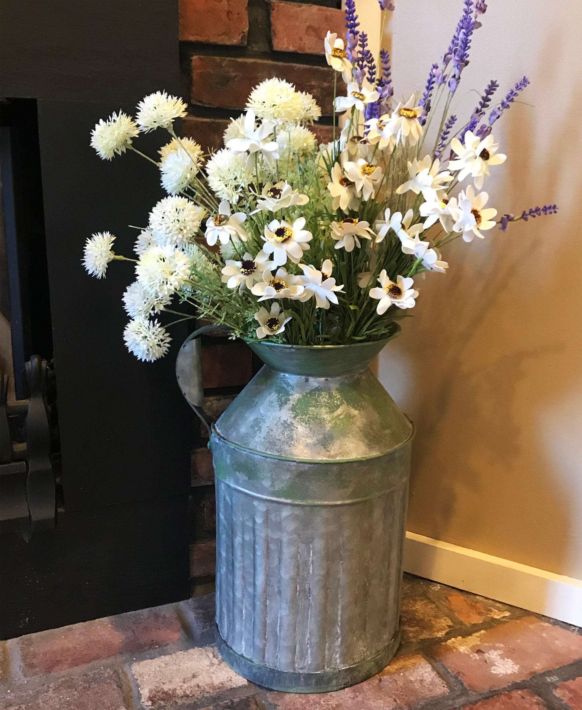 Galvanized Tin Milk Can Vase Rustic Centerpiece Flower Etsy
