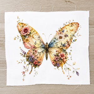 Floral Butterfly Fabric Patch | Watercolor Botanical Appliqué | Cottagecore Sew-On (Iron-On Option)