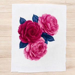 Pink Rose Floral Fabric Appliqué | Cottagecore DIY Sew-On Patch | Cut Your Own Design (7x8.5)
