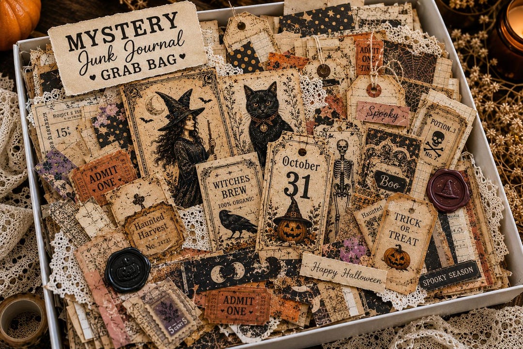 Halloween Junk Journal Ephemera Pack | Vintage Witchy Scrapbook ...