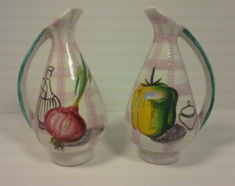 Botellas de cerámica italiana vintage para aceite de oliva y vinagre