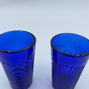 Vintage Art Deco Cobalt Blue Shot Glass Pair