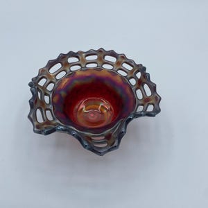 Vintage Fenton Open Edge Basket Weave Purple Amethyst Hat Vase