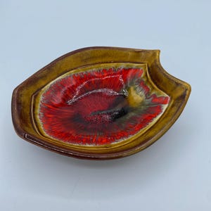 Vintage Colorful Red Mid-Century California Pottery Trinket Dish or Bowl