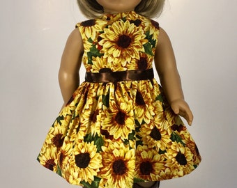 Blue//Gold//White Sunflower Print Handsmocked Dress Fits 18/" American Girl Dolls