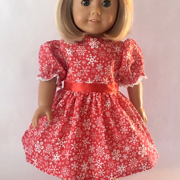 Doll Clothes made to fit 18" Dolls / Christmas Winter Red with Snowflakes