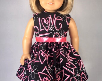 Handmade Doll Dress – Valentine Hearts Print, Fits 18" American Girl Doll
