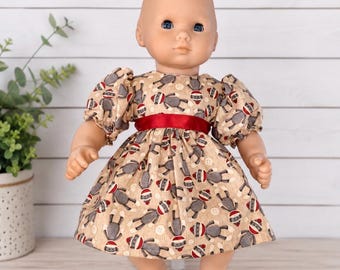 Vestido de mono de peluche hecho para muñeca bebé de 15 pulgadas