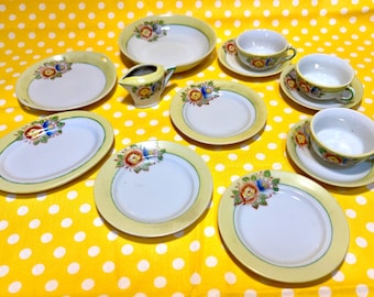 Antique Child’s Porcelain Tea Set 1915-1930 “Foreign” Mark Yellow Floral Germany
