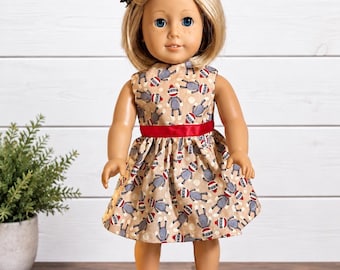 Vestido de muñeca hecho a mano, tela de algodón Sock Monkey, ropa para muñeca de 45 cm (18 pulgadas)