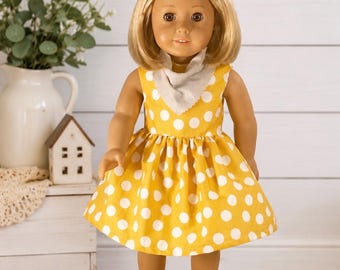 Vestido de lunares para muñeca con pañuelo, apto para muñecas de 45 cm (18 pulgadas).