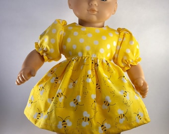 Bees and Polka Dots Doll Dress made to fit 15 inch Baby Doll
