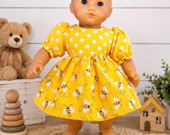 Vestido de abejas y lunares para muñeca, hecho para una muñeca bebé de 15 pulgadas.