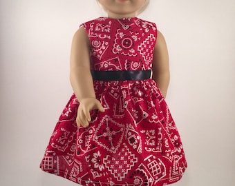 18 Inch Doll Dress – Red Bandana Print, Fits American Girl Doll
