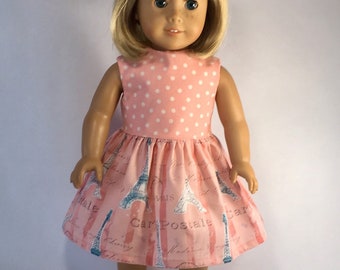 Doll Dress Peachy Pink Polka Dots and Paris Eiffel Towers fits 18 inch Doll